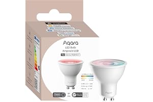 Aqara Żarówki LED T2 (GU10, RGB CCT), Thread/Zigbee, 2000 K-9000 K | RGB z 16 Mln Kolorów, Odpowiednik 30 W, Matter, Zgodna z HomeKit, Alexą, Google