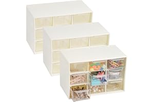 Hacaroa 3 Stück Desktop-Schublade Organizer mit 9 Mini-Schubladen, Kunststoff-Schreibtisch Handwerk Storage Case Box für Art Supply, Bürobedarf, Kosmetik, Schmuck, Schlafsaal, Beige