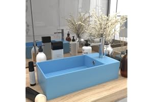 HOMIUSE 48x25x15 cm Lavabo Colgante con Rebosadero Azul Claro Mate Lavabo Baño Lavabo de Lujo Rectangular Cerámica Lavabo Sobre Encimera Lavamanos Baño Lavabo Piedra Lavabo Suspendido