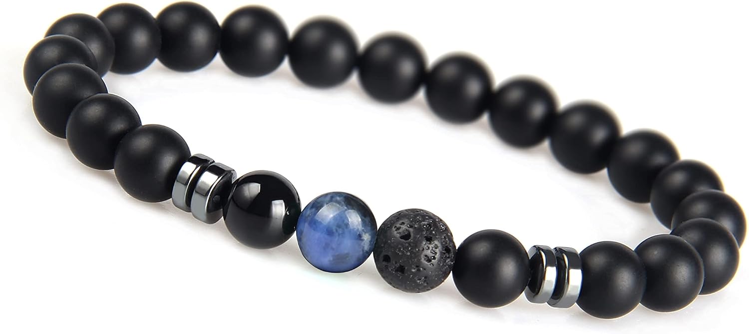 9 O'CLOCK Perlenarmband Herren Onyx Tigerauge Blau 8mm - Détails et caractéristiques
