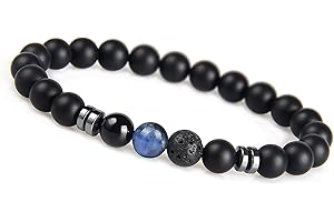 GD GOOD.designs EST. 2015 Pulsera Chakra con cuenta de piedra de lava, con cuenta de jaspe, piedra natural de ónix