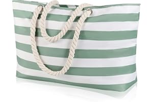 KUAK Beach Bag, Large Beach Tote Bags For Women Waterproof Sandproof with Lining, Zipper, Inner Pockets, Rope Handles for Family Travel Vacation Swim Pool