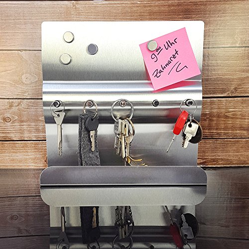 COM-FOUR® Edelstahl Schlüsselleiste mit Ablage und Magnetwand - 2