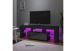 Panana 51inch TV Stand Storage Glass Shelves Big Drawer Sideboard 16 Colors RGB LED Lighted TV Cabinet for 32 40 43 50 55 inch 4k TV (Black, With LED)