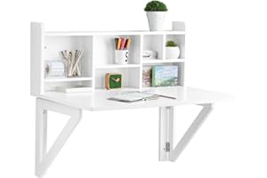 ‎SOBUY SoBuy Wandklapptisch mit Regal, klappbarer Schreibtisch Küchentisch klappbar, platzsparender Esstisch Wandtisch für Homeoffice, Wohnzimmer und kleine Räume, Weiß BHT ca. 90x78x60cm FWT07-II-W