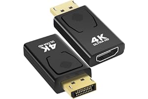 Vemfay Lot de 2 Adaptateur DisplayPort vers HDMI, 4K Convertisseur DP Mâle vers HDMI Femelle, Résolution 1080P Adaptateur Display Port to Hdmi, Compatible avec Pc De Bureau HDTV Moniteur Projecteur