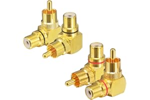 Greluma 4 Pezzi Adattatore da Maschio a Femmina RCA ad Angolo Retto da, 90 Gradi, 2 Rossi e 2 Neri