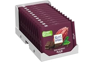 RITTER SPORT-Noir 50% - Tablette 100 g- Chocolat Noir 50% -A emporter partout-Boite de 12 tablettes