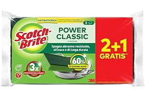Scotch-Brite Power Classic Spugna Abrasiva Antibatterica 2+1 Gratis - ideale per la pulizia quotidiana di piatti, padelle antiaderenti e superfici in vetro