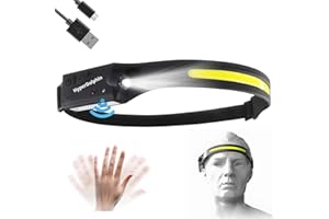 ‎HYPERDOLPHIN Stirnlampe LED Wiederaufladbar, Kopflampe mit Breitstrahl Stirnleuchte Aufladbar, stirnlampen, adventure light, 230 grad, usb c, 400 Lumen, 5 Modi, Bewegungssensor, Wasserdicht, Angeln (1, Schwarz-2)