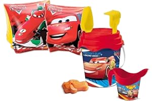 BIGIEMME Braccioli e Secchiello con accessori mare per bambini giochi spiaggia piscina divertimento bimbi personaggio a scelta set n 23 (Cars)
