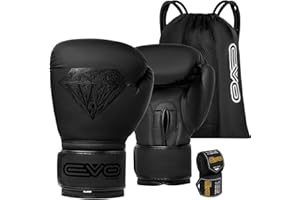 EVO Fitness Guantes Boxeo con Vendas para Hombre Mujer con Gel Profesional De Cuero para Muay Thai Kick Boxing Sparring Guantes De Boxeo Lucha Entrenamiento Guantillas MMA Boxing Gloves