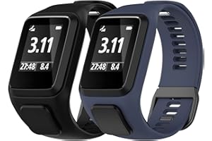 Braleto Correa Compatible con Tomtom Runner3/Runner 2/Spark 3/Adventurer/Golfer 2, Correa Deportivo de Silicona de Repuesto para Tomtom Runner3 (Negro + Azul)