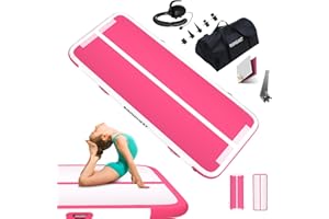 RISINGUKST Air Gymnastics Track Tumbling Mat Inflatable, 6.6ft 10ft 13ft 16ft 20ft Training Mats 4/8 Inch Thickness, Air Roller Air Barrel with Pump