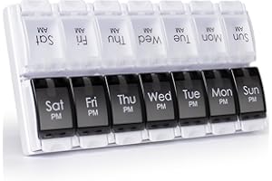 CSTDE Weekly Pill Box Organiser, Large Pill Organiser 2 Times a Day, Travel Tablet Medication Box with Push Button Design for Vitamin, Fish Oil, Supplements