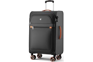 ABISTAB Weichschalenkoffer mittelgroß 66x44x28cm - Stoff Koffer Trolley - Leicht Reisekoffer mit 4 Rollen & Zahlenschloss, Handgepäck Koffer, 77 Liter, Schwarz