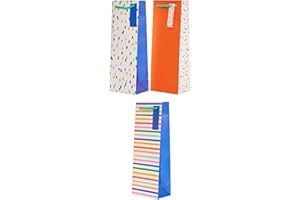 UK Greetings | Multipack of 3 Bottle Bags for Him/Her/Friend | Party/Gift Bag | Birthdays/Weddings/Congratulations/University/Graduation | Colourful Designs | 13.3 x 32.7 x 8.3 cm