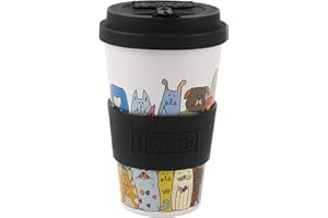 IDRINK®- Taza de café de RPET con tapa de silicona de apertura, fácil de llevar Taza de 435 ml para llevar de plástico reciclado 8,7 x 8,7 x 15 cm ergonómica 435 ml (STAY PAWSITIVE)