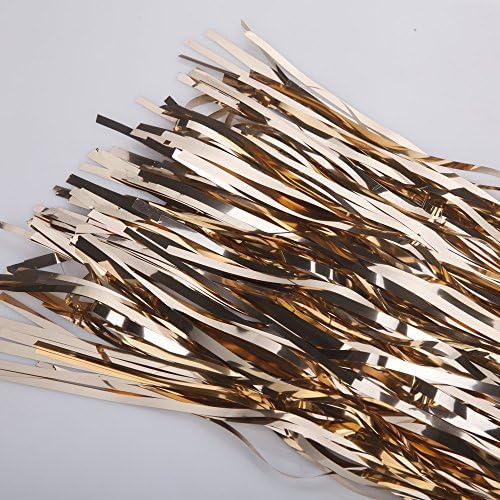 Champagne 3.2 ft x 9.8 ft Metallic Tinsel Foil Fringe Curtains for Party Photo Backdrop