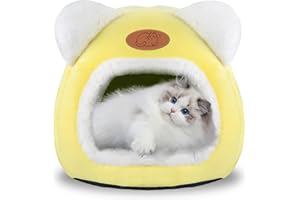 SUQURTOM Katzenhöhle Katzenbett Waschbares Katzenhaus Haustierbett Weiches Komfort Zelt Katzenstreu Bett Warme Katzenhöhle Beruhigendes Bett für Katzen und kleine Hunde Schlafen(Gelb)