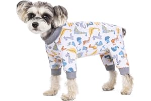 BT Bear Vêtements pour petits chiens, pyjama en coton doux pour chiots, vêtements de couchage pour chiens mignons, motif dinosaure blanc, taille S