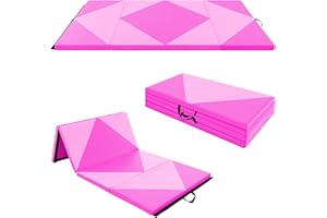 GYMAX Tapis de Gymnastique Pliable Épais 240x116x5cm, Combinaisonable avec Attaches Auto-Agrippante, Portable avec Poignée de Transport, pour Fitness, Exercice, Yoga, Étirement, Pilate