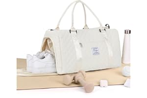 WEPLAN Reisetasche Damen Sporttasche mit Schuhfach Handgepäck Tasche Weekender Bag Schwimmtasche,Wasserdicht Travel Duffle Bag,Overnight Weekend Fitnesstasche Trainingstasche für Reise Gym,Beige