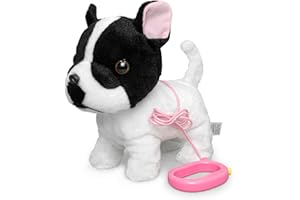 YH YUHUNG Camminare Bulldog francese cucciolo di peluche al piombo elettronico cucciolo di animale domestico giocattolo interattivo per bambini (nero/bianco)