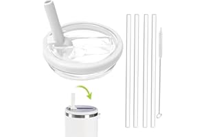 MOECSHSY Tapa a prueba de fugas para la Copa Stanley,1 Pack repuesto apto para la Copa Stanley, Reutilizable Vaso Cubierta Juegos con 4 pajitas y 1 cepillo de limpieza (White, 30 oz)