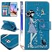 Produktbild EUWLY Lederhülle für [Samsung Galaxy S6], Leuchtende Nacht Schutzhülle Ledertasche Handytasche Retro Elegant Mädchen Schmetterling Blume Glitzer Night Luminous Leder Wallet Tasche Flip Tasche Wallet Cover Leder Magnetverschluss Hülle Brieftasche im Bookstyle Telefon-Kasten Hülle Ledertasche Folio Klapphülle Handyhülle Standfunktion Karten Slot Schutzhülle für Samsung Galaxy S6 + Blau Eingabestift-Katze Schmetterling,Blau
