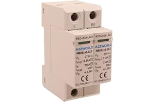 A2ZWORLD Scaricatore Di Sovratensione Modulare, SPD Tipo 1+2 T1+T2 B+C, 1P+N Da 2 Moduli DIN, 25kA-50kA 12,5kV AC275V, IP20 IEC61643-11
