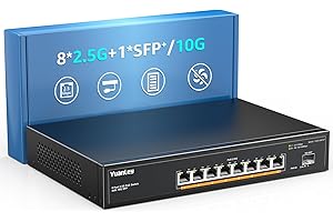 YuanLey 9 Port 2.5G PoE Switch Unmanaged, 8 x 2.5G Base-T PoE Ports, 10G SFP, IEEE802.3af/at, 120W, Compatible with 100/1000/2500Mbps, Metal Fanless, Desktop/Rack Mount 2.5Gbe Network Switch