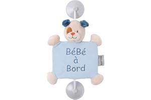 Nattou Signalétique "Bébé à Bord" avec Ventouse, Chien Jim, 34 x 20 x 6 cm, Jim Et Bob, Bleu/Beige