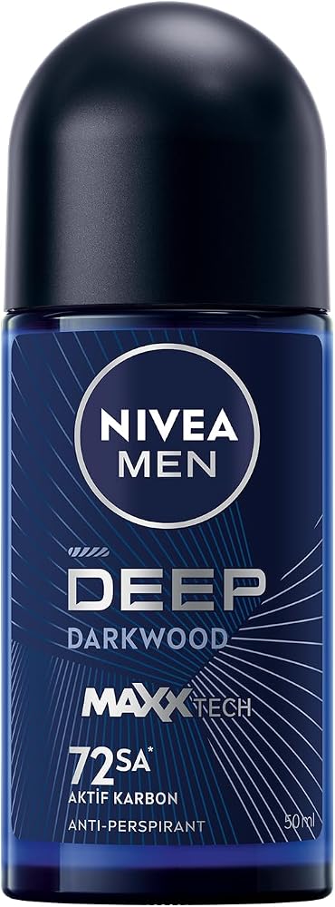 NIVEA MEN Erkek Roll on Deodorant Deep Darkwood 50 ml,72 Saat Ter ve Ter Kokusuna Karşı Koruma,Maskülen Ferah Koku,Aktif Karbon,Yapışkan His Bırakmaz