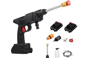 Shkalacar Idropulitrice a Batteria Portatile, 50PSI Idropulitrice Elettrica Portatile con Caricabatteria Batteria Ricaricabile 24V 1500mAh per Lavare Auto, Annaffiare Fiori (2 batterie Type A)