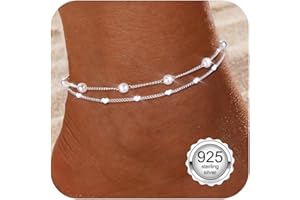 Diamday Cavigliera da Donna Argento 925 Bracciali Caviglia Argento Regolabile Delicato Cavigliere Impermeabile Cavigliera Gioielli CZ Cuore Perla Cavigliere a Strati per Donna