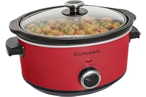 ‎EAMOMENT Eamoment Slow Cooker, 3,5 Liter Edelstahl Schongarer mit Keramiktopf, Einstellbare Temperatur, Spülmaschinenfester Keramiktopf und Deckel aus Gehärtetem Glas, 200W