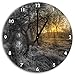 Produktbild herbstliche Landschaft im Morgengrauen B&W Detail, Wanduhr mit spitzen Zeigern und Ziffernblatt Dekoartikel, Designuhr, Aluverbund sehr schön für Wohnzimmer, Kinderzimmer, Arbeitszimmer