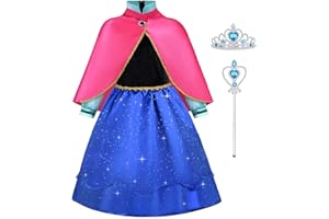 ACWOO Prinzessin Anna Kostüm Mädchen, Prinzessin Anna und Elsa Kleid mit Krone Schal Zauberstab, Mädchen Anna Kostüm Kleid für Weihnachten Verkleidung Karneval Halloween