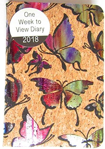 2018 Diary Week To View Padded Hardback Cork Look Butterflies MULTI- Pocket
