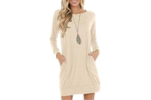 PrinStory Women Jumper Dress Long Sleeve Winter Mini Dresses Casual Loose Knitted Pullover Sweater Tunic Tops Basic Dress With Side Pockets