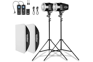 Godox Professionelles Studioblitz Set, Godox Studio Blitzlicht für Fotografie, 2x180W 5600K Blitzkopf Kit mit Stroboskop Auslöser, Lichtständer, Softboxen, 220V Studio Monolight Strobe Flash Set