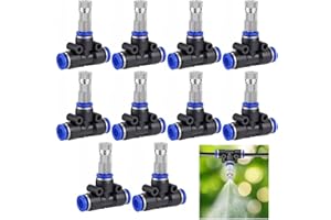Lpraer 10 boquillas de niebla de latón con 6 mm de 3 vías en T, conector de tubería de agua, rociador, boquilla de pulverización para jardín, sistema de enfriamiento de riego al aire libre, accesorio