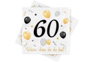 SPRINLOT Servietten 60. geburtstag, 30 Stück Schwarze Gold Geburtstags Servietten, Deko 60. Geburtstag Schön, dass Du da bist, 3-Lagig Papierservietten für Mann Frau Geburtstag Feier Jubiläum Tischdekoration