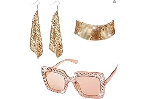 HOLLYLIFE 4 Piezas Accesorios de Discoteca Hippie Traje 1970s Set Collar de Gafas de Discoteca Pulsera Disco Retro Juego Mujeres de Fiesta Disfraces Halloween Discoteca Fiesta Temática Hippie Mujer
