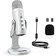 zealsound USB Microphone, k66 Silver Gaming Mic for PC Phone PS5, Desktop Condenser Microphone for Podcast, Streaming, Record