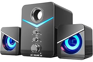 ZYMY PC Speakers with Subwoofer, USB Powered Computer Speakers for Desktop 3.5mm Jack Aux Input, Gaming Speakers for Monitor with LED light - Black