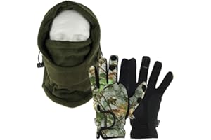 DNA Cold Weather Carp Fishing Fleece Lined OD Green Adjustable Snood with Gloves (Medium, Large or Extra Large - You Pick) (Medium Gloves)