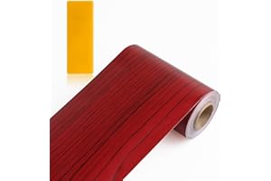 ZTVOWTO 10m*10cm Bordure de papier peint autocollant Feuille Couleur du grain du bois Frise Murale Adhesive Bordure imperméable en PVC Plinthe amovible Décoration Murale pour cuisine salle de bain(Rouge)