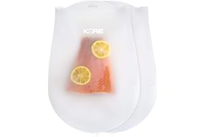 APPLEKORELIVING Kore Wiederverwendbare Sous Vide Beutel | Set mit 2 extra großen BPA-freien Beuteln | lebensmittelechtes Silikon | Flexibel, weicher, Anova, ChefSteps und anderem Sous Vide Zubehör